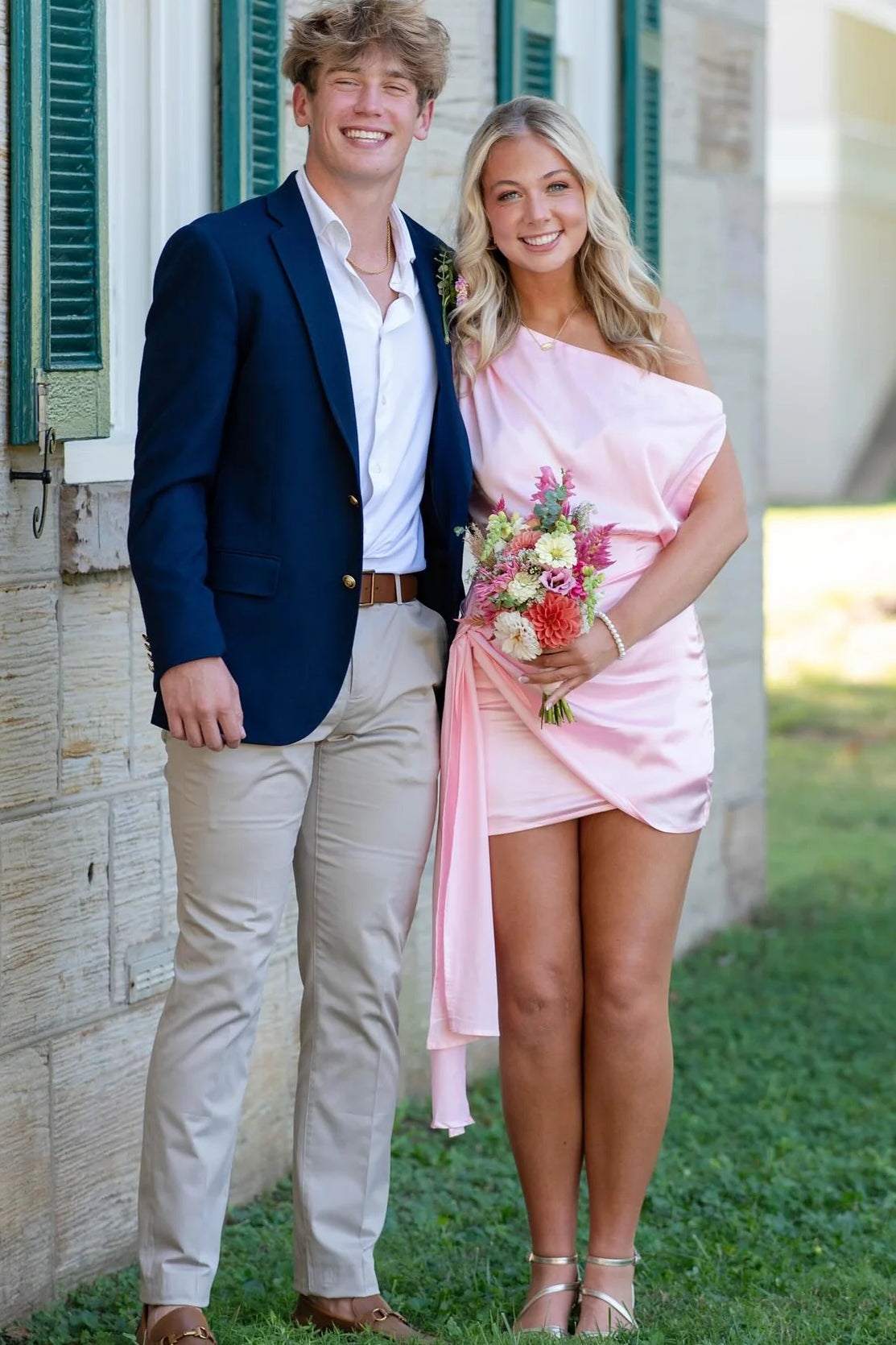 One-Shoulder Satin Mini Dress with Side Sash