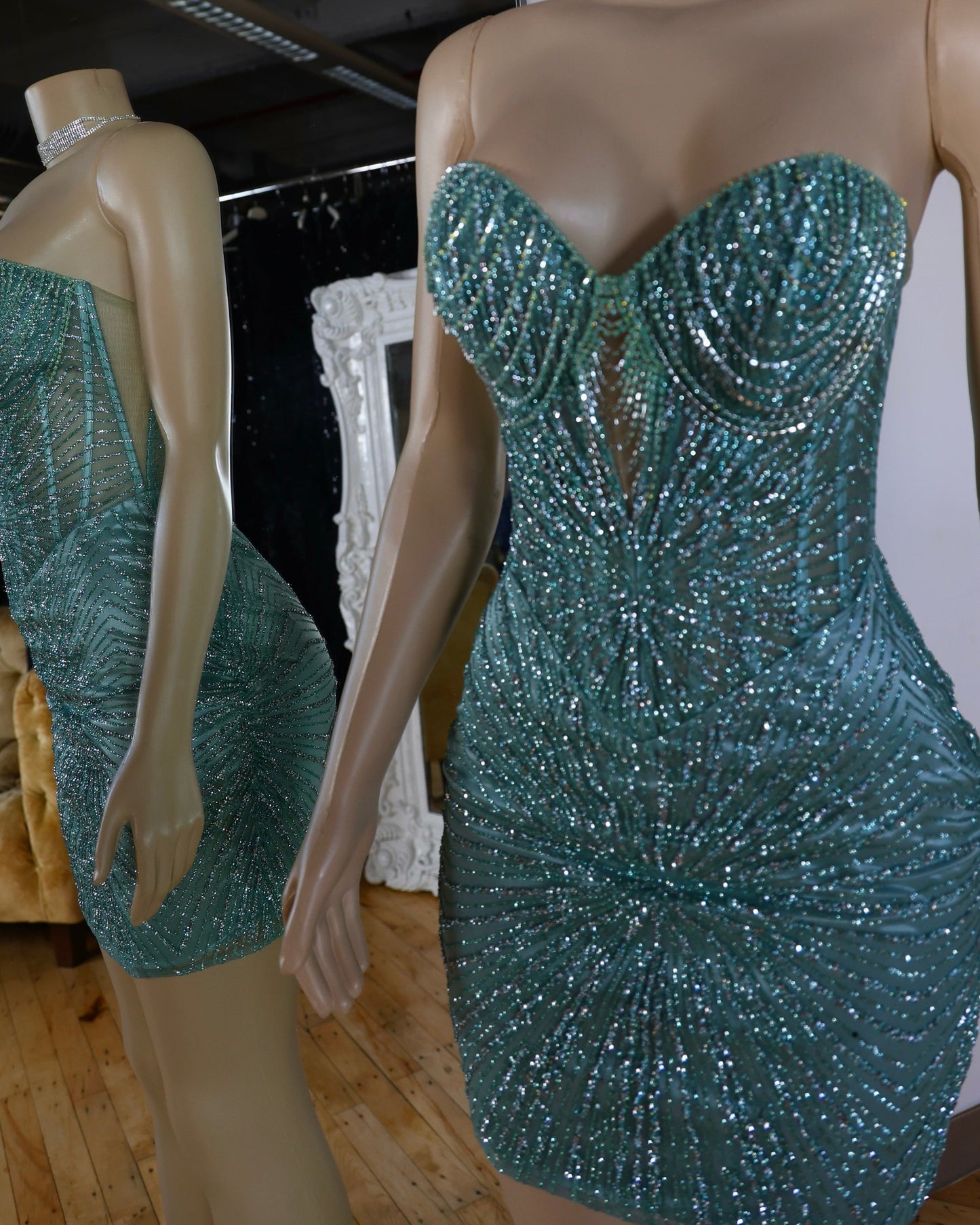 Crystal Embellished Strapless Corset Mini Dress
