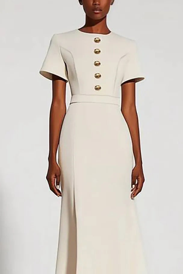 Short-Sleeve Button-Front Flared Ankle Dress