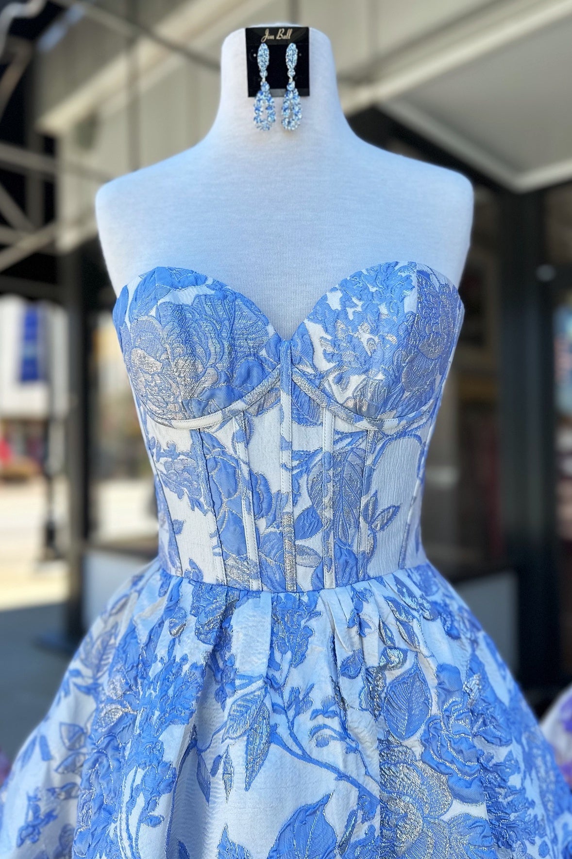 Strapless Floral Jacquard Corset Mini Dress