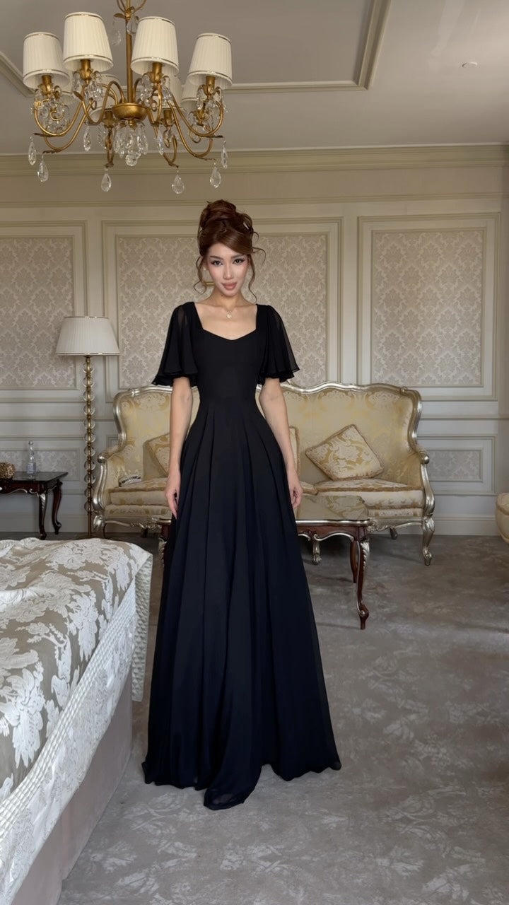 Flutter Sleeve Sweetheart A-Line Maxi Dress