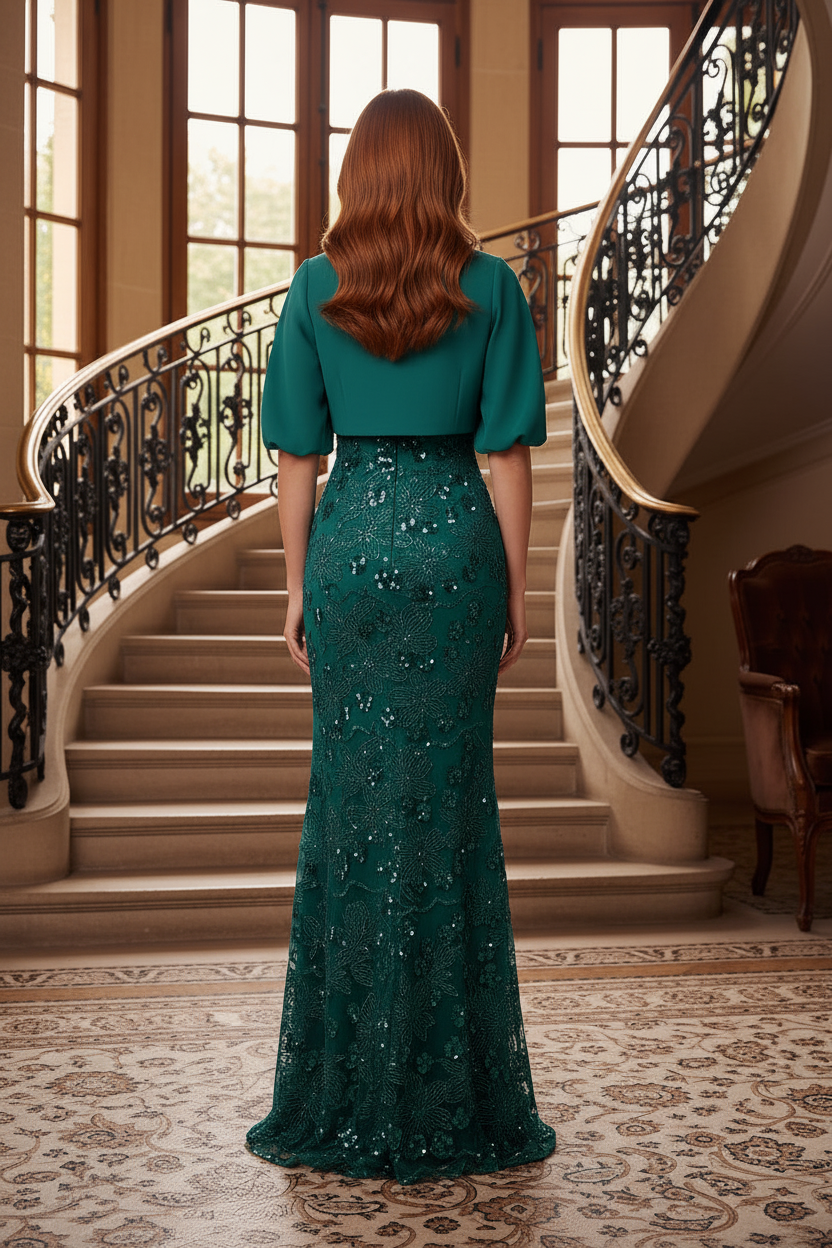 Sequined Mermaid Gown with Cropped Bolero Jacket