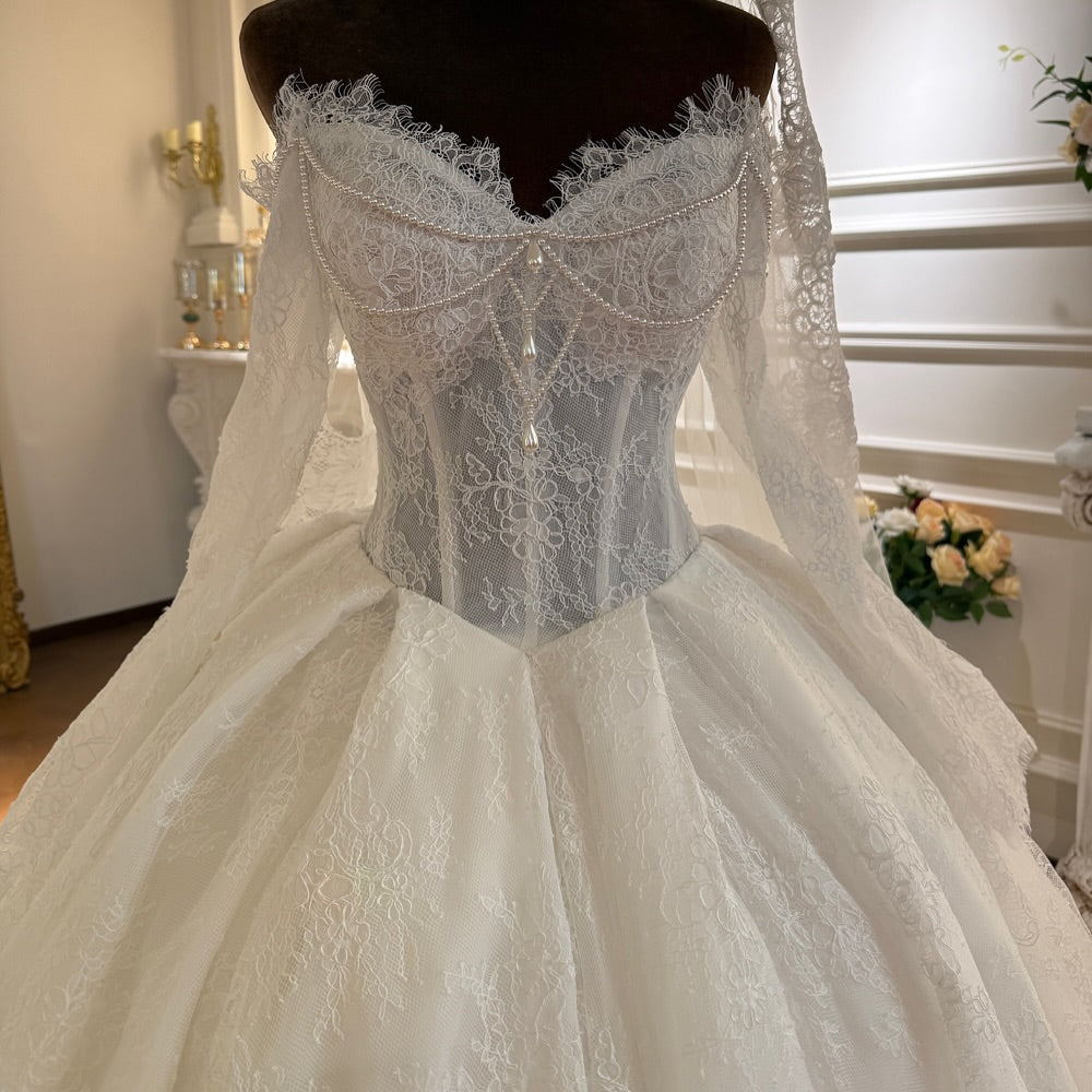 Off-Shoulder Lace Corset Ball Gown Wedding Dress