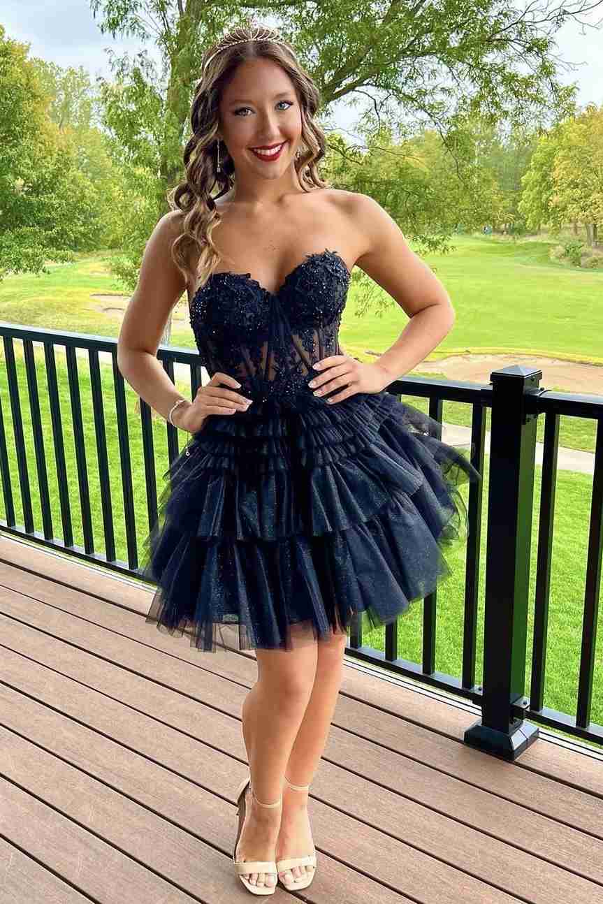 Tiered Tulle Strapless Corset Mini Dress