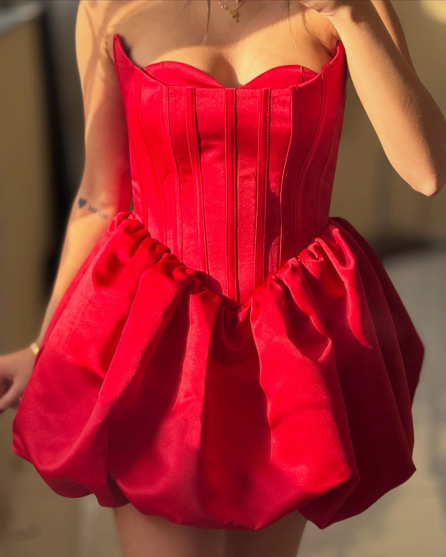 Strapless Sweetheart Corset Bubble Hem Mini Dress