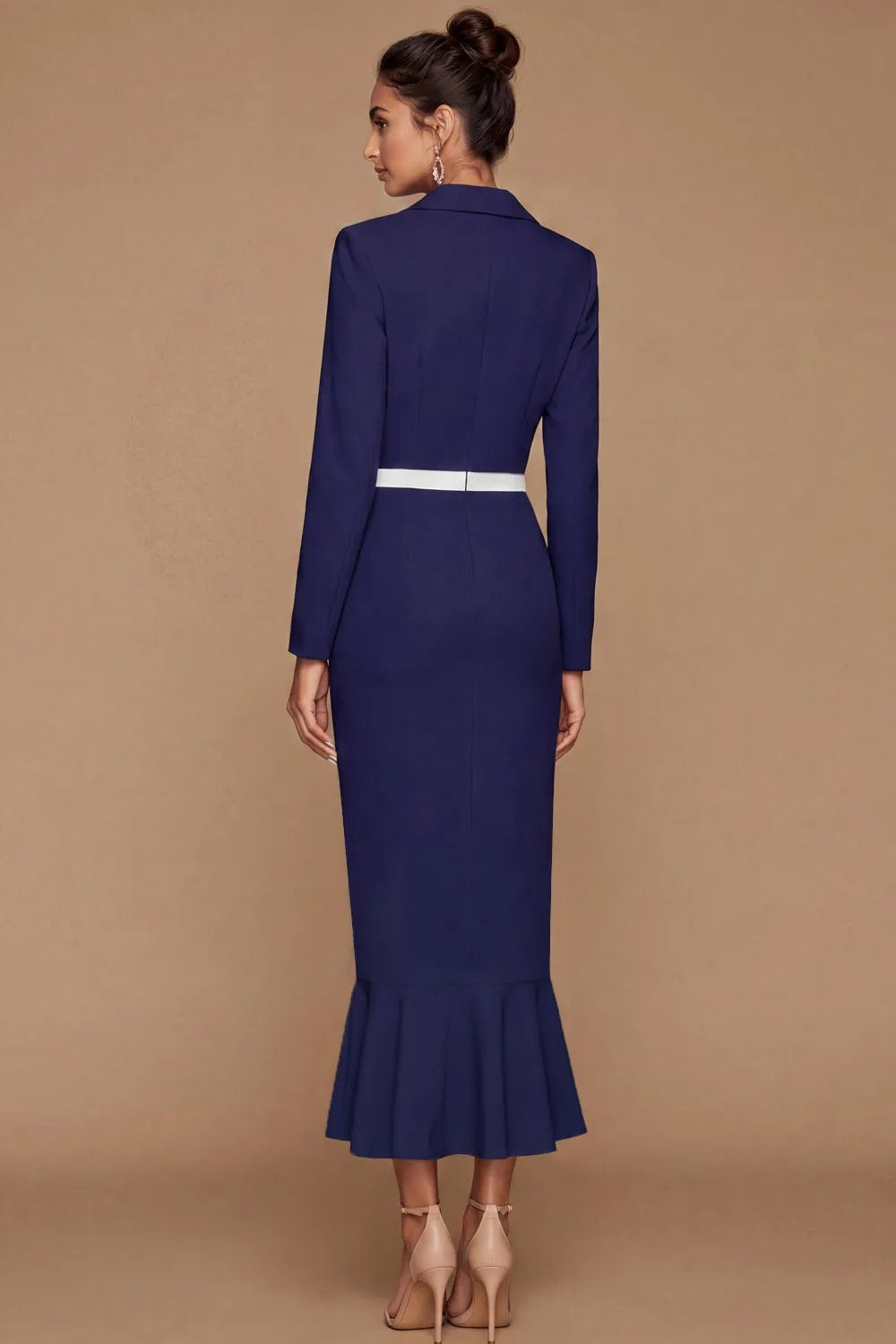 Long Sleeve Blazer Dress with Flounce Hem