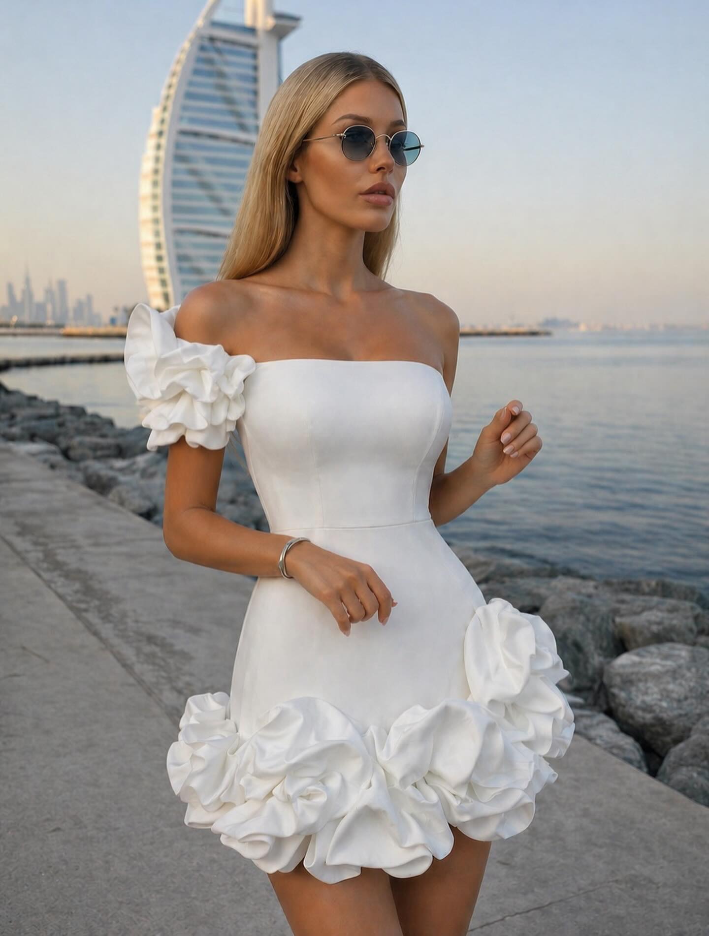 Structured 3D Floral Bubble Skirt Mini Dress