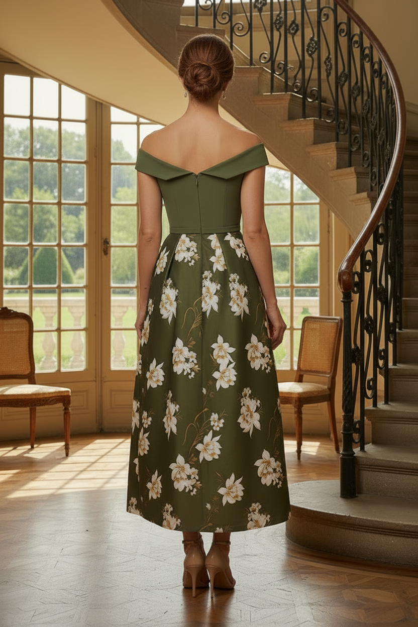 Off-the-Shoulder Floral A-Line Midi Dress