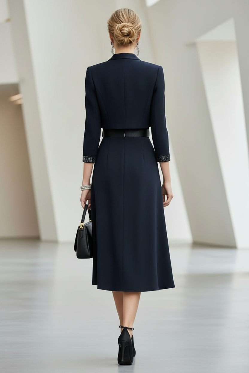 Embellished Neck Midi Dress with Jacket