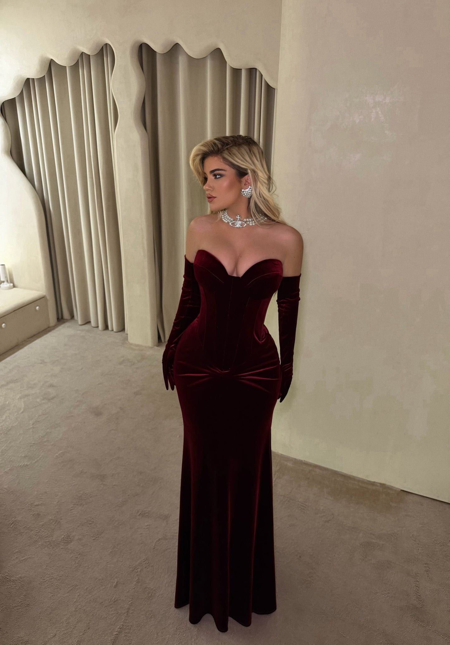 Strapless Velvet Corset Mermaid Evening Gown