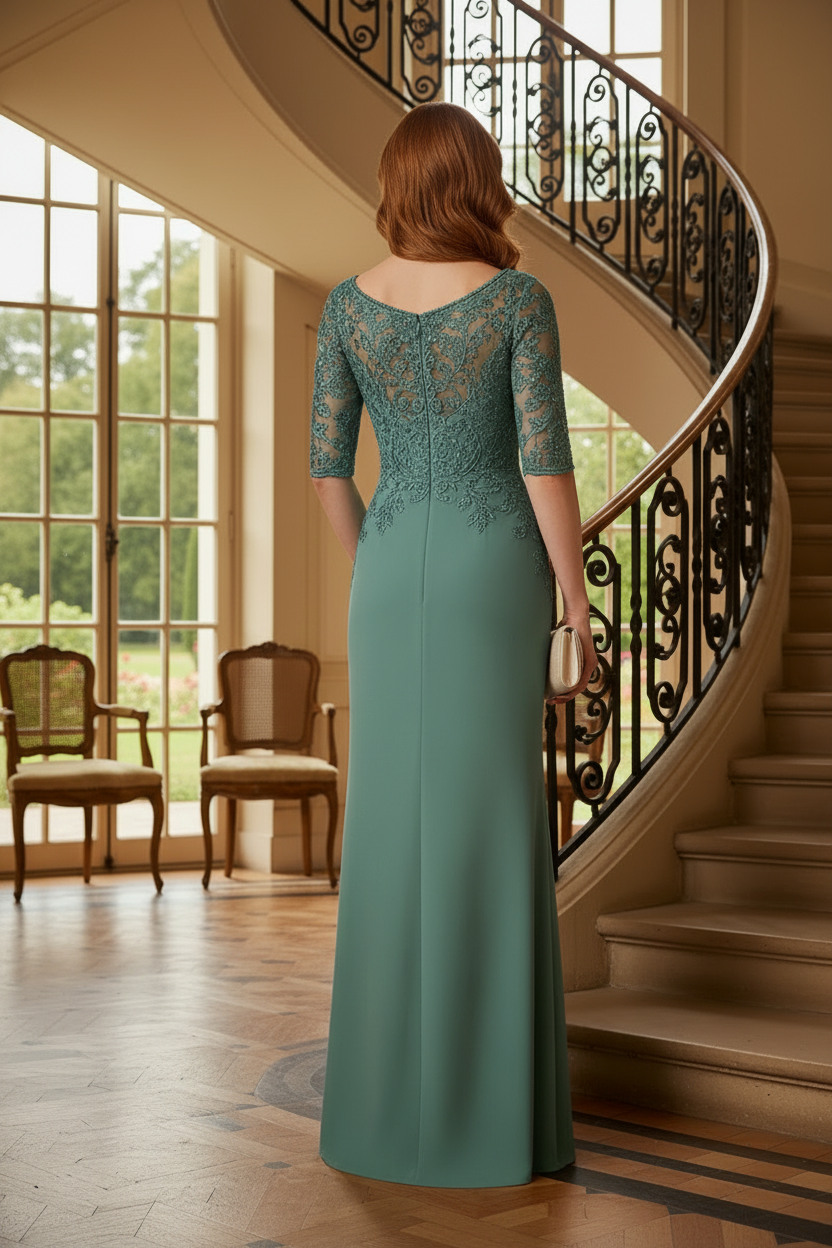 Embroidered Lace Mermaid Evening Gown
