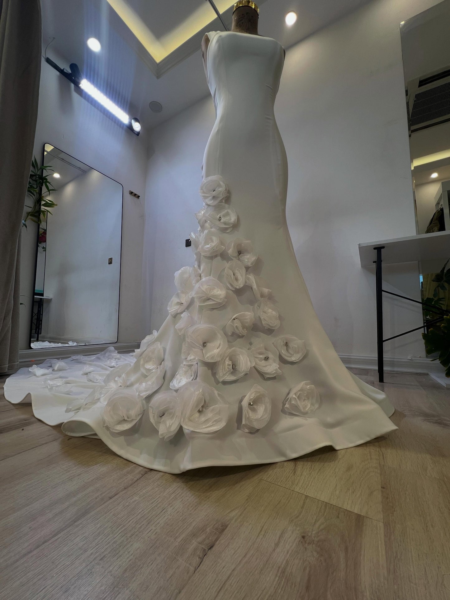 Square Neck Mermaid Wedding Dress with 3D Flowers