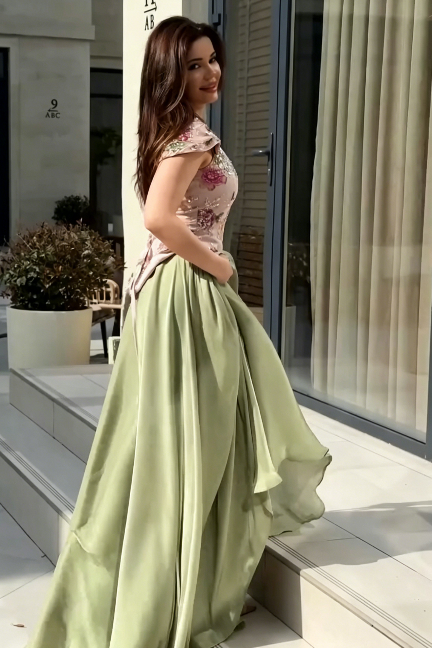 Embroidered Floral Peplum A-Line Evening Dress