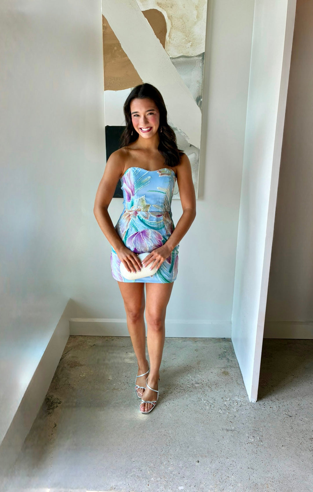 Strapless Sweetheart Floral Print Bodycon Mini Dress