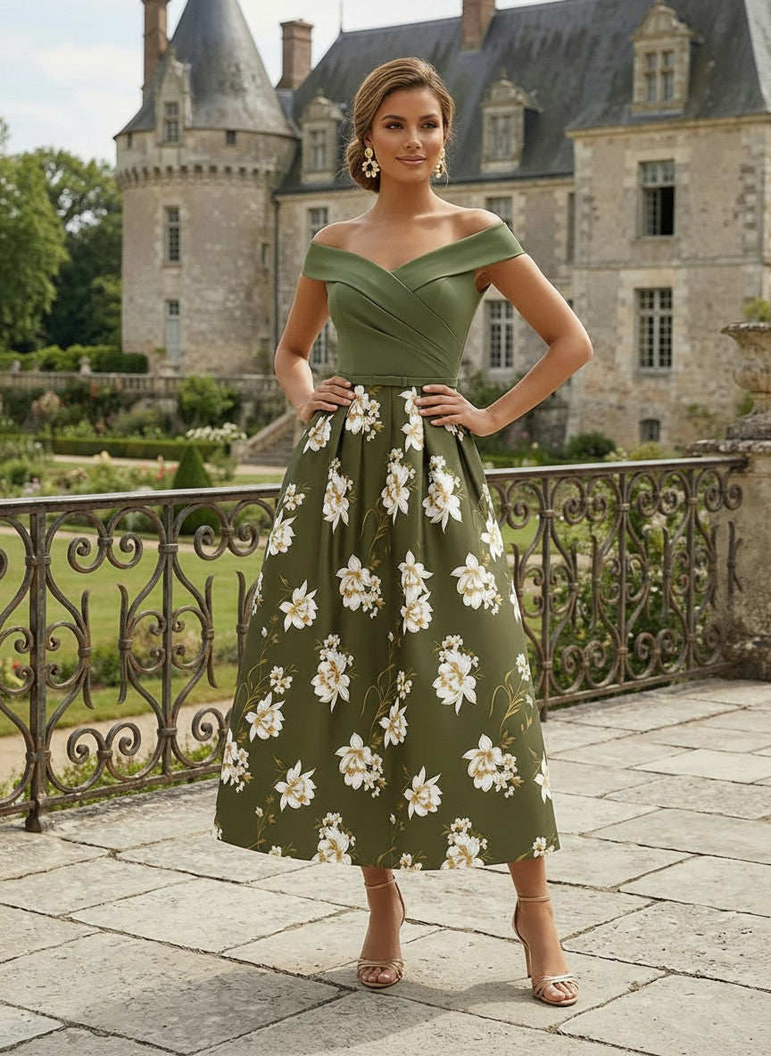 Off-the-Shoulder Floral A-Line Midi Dress