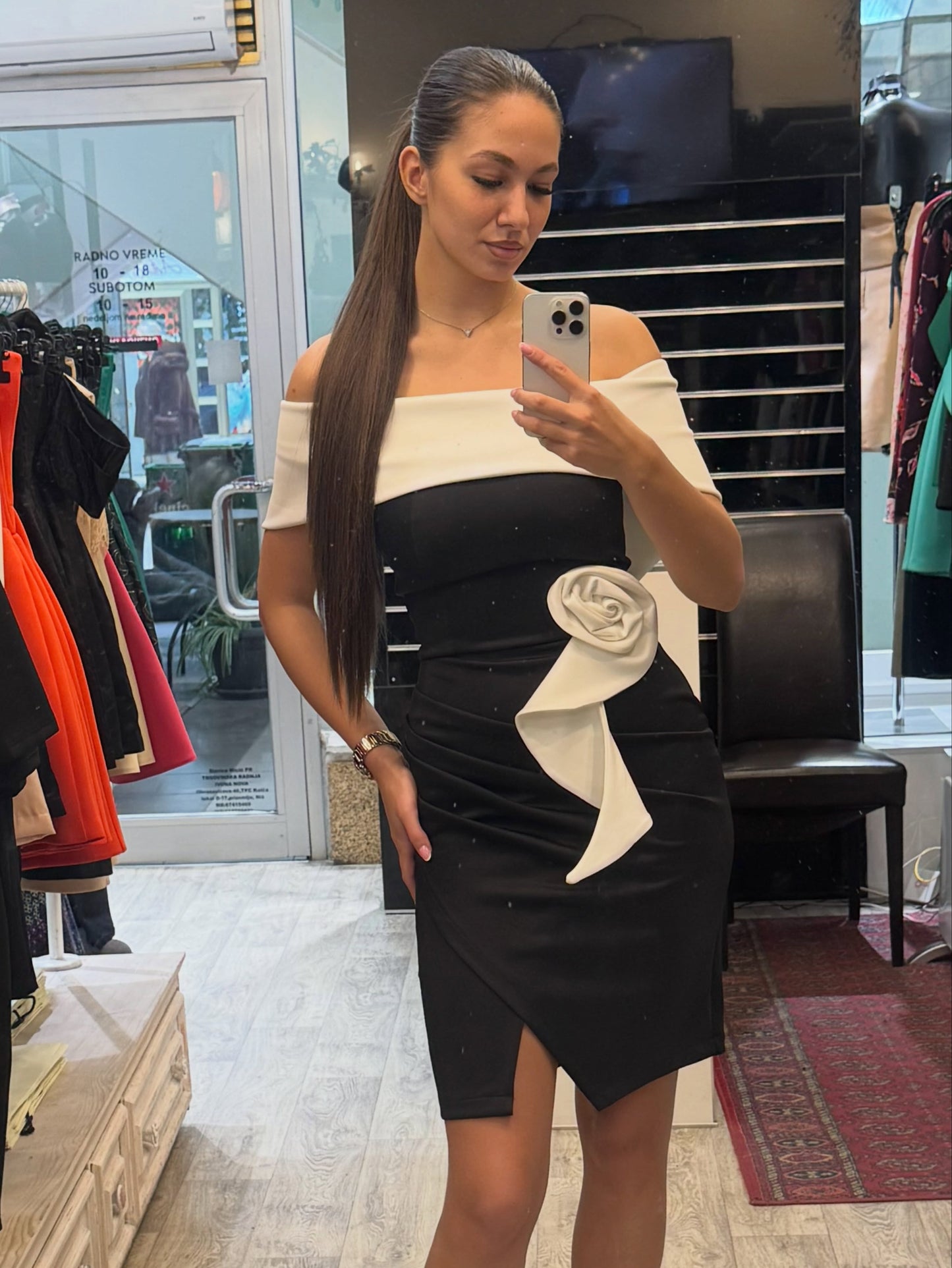 Off-Shoulder Wrap Mini Dress with 3D Flower Detail