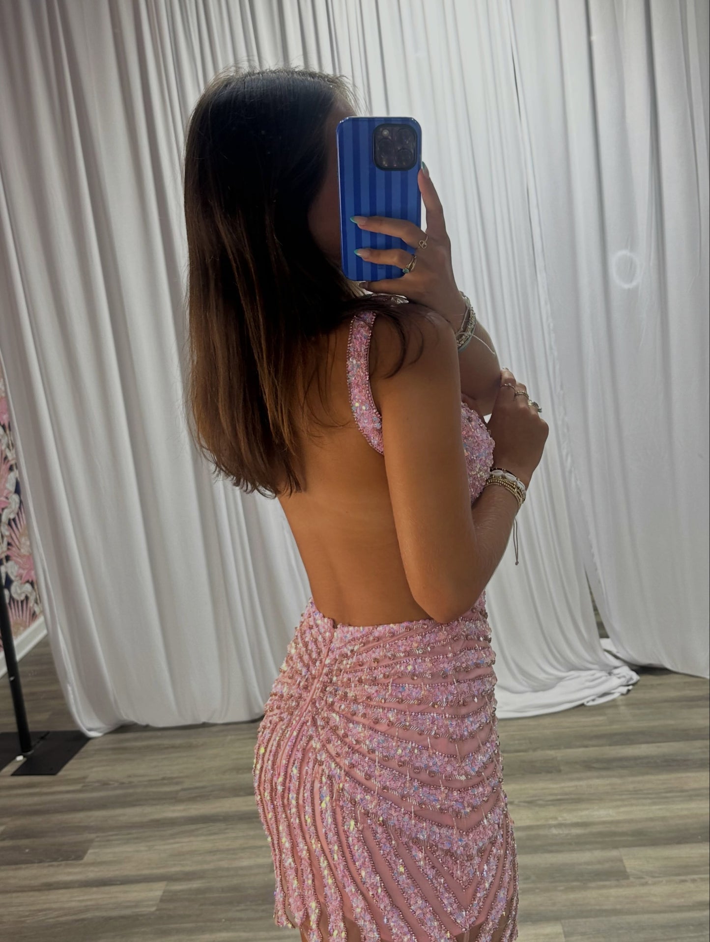 Sequin Embellished Mini Dress with Cutout Waist