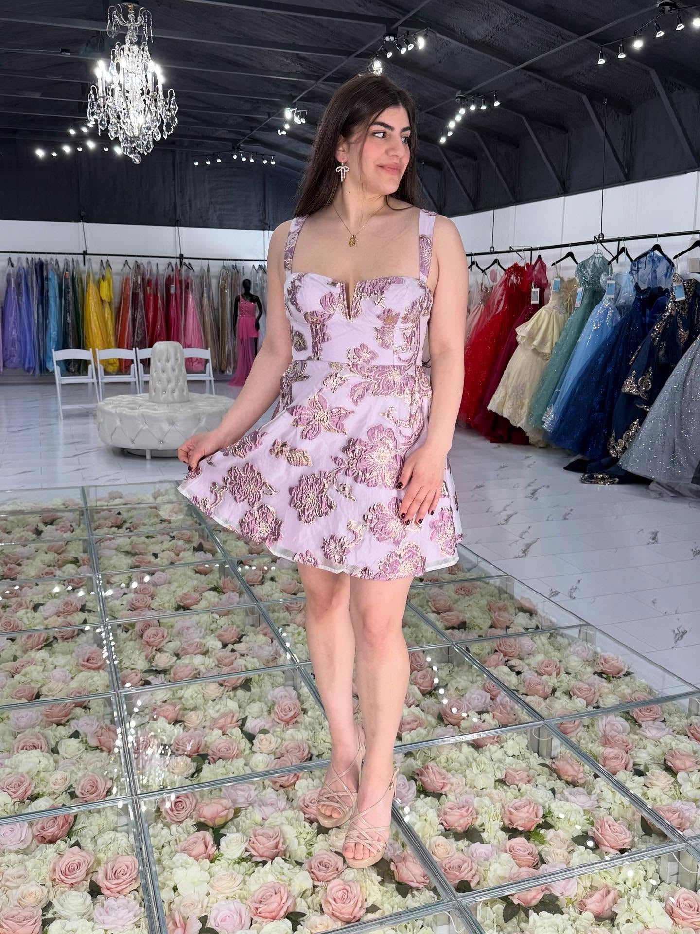 Floral Jacquard Fit and Flare Mini Dress