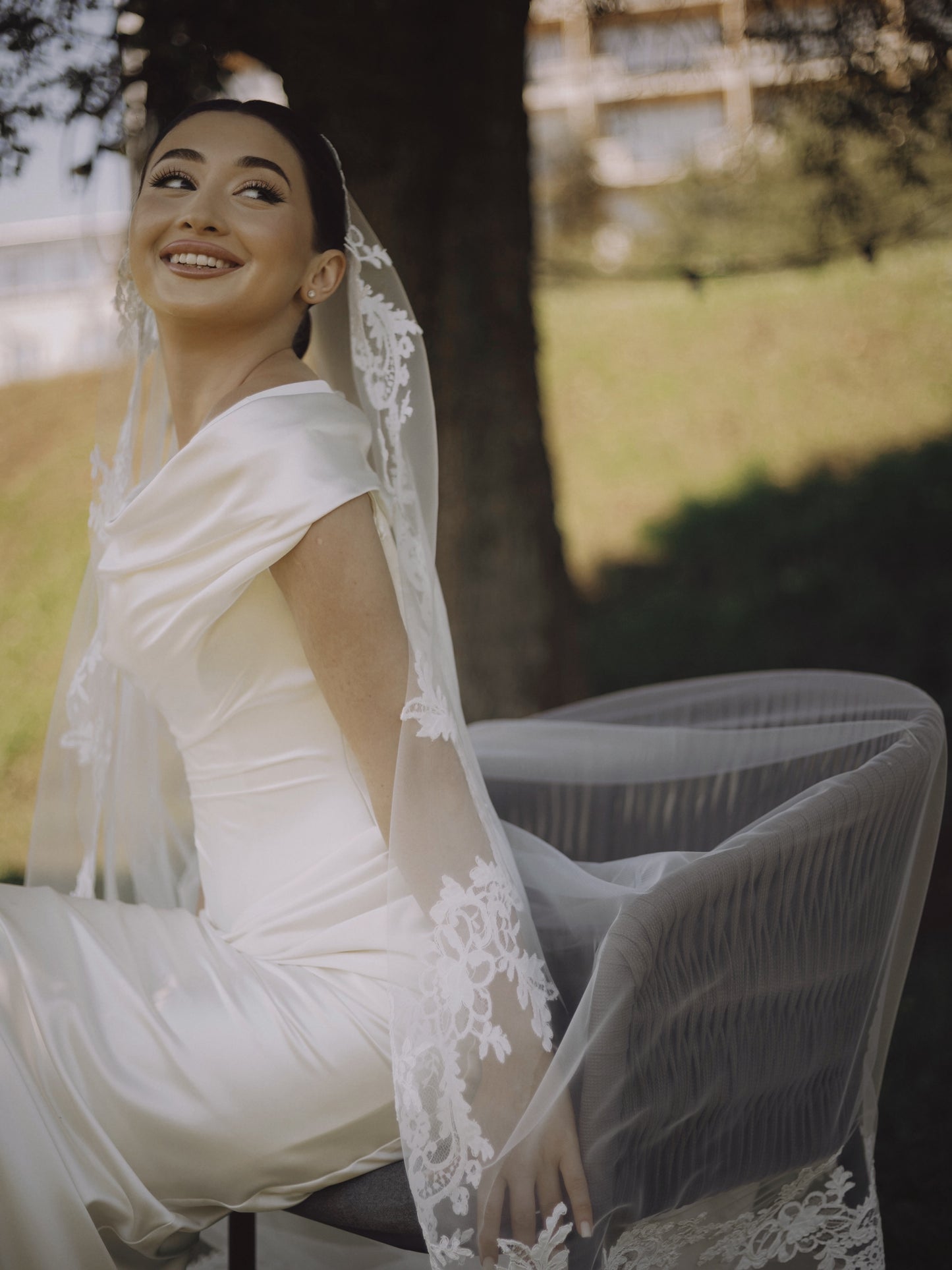 Off-the-Shoulder Satin Wedding Dress