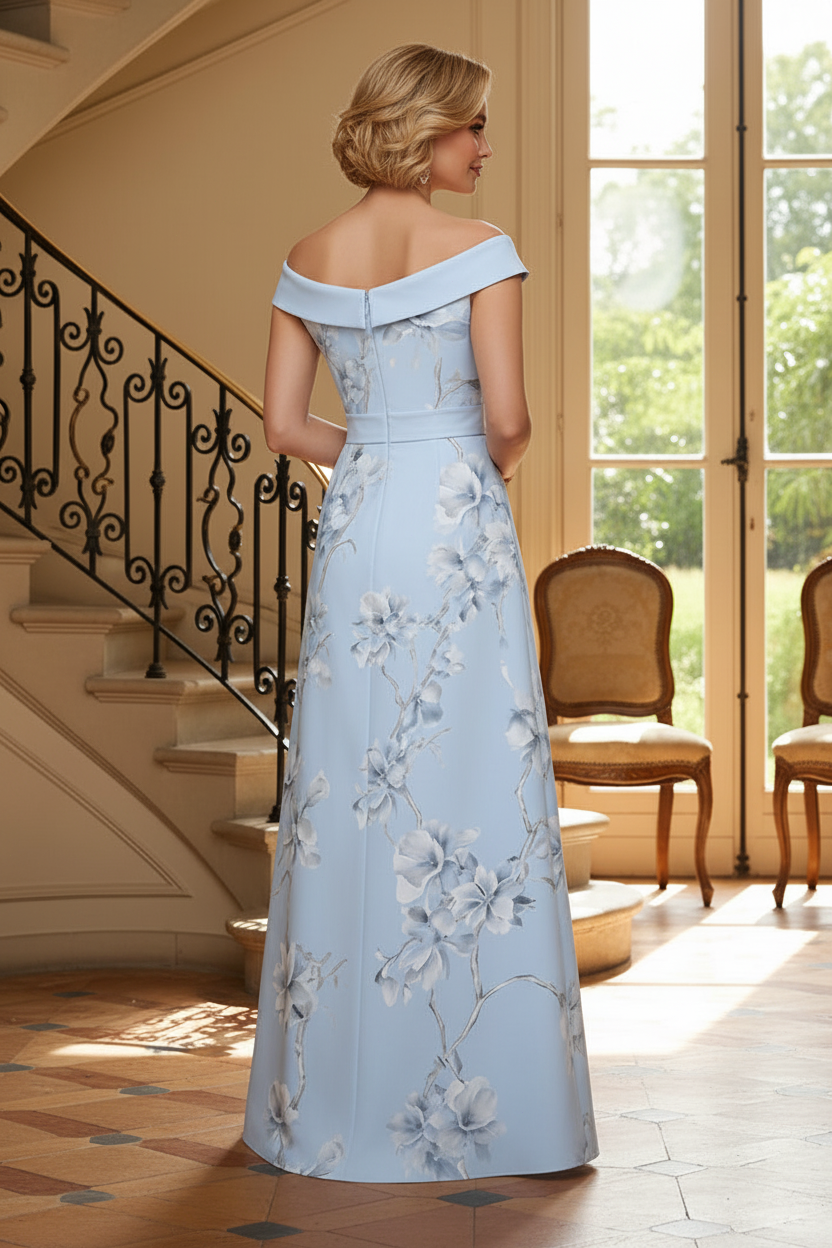 Off-the-Shoulder Floral Print A-Line Maxi Dress