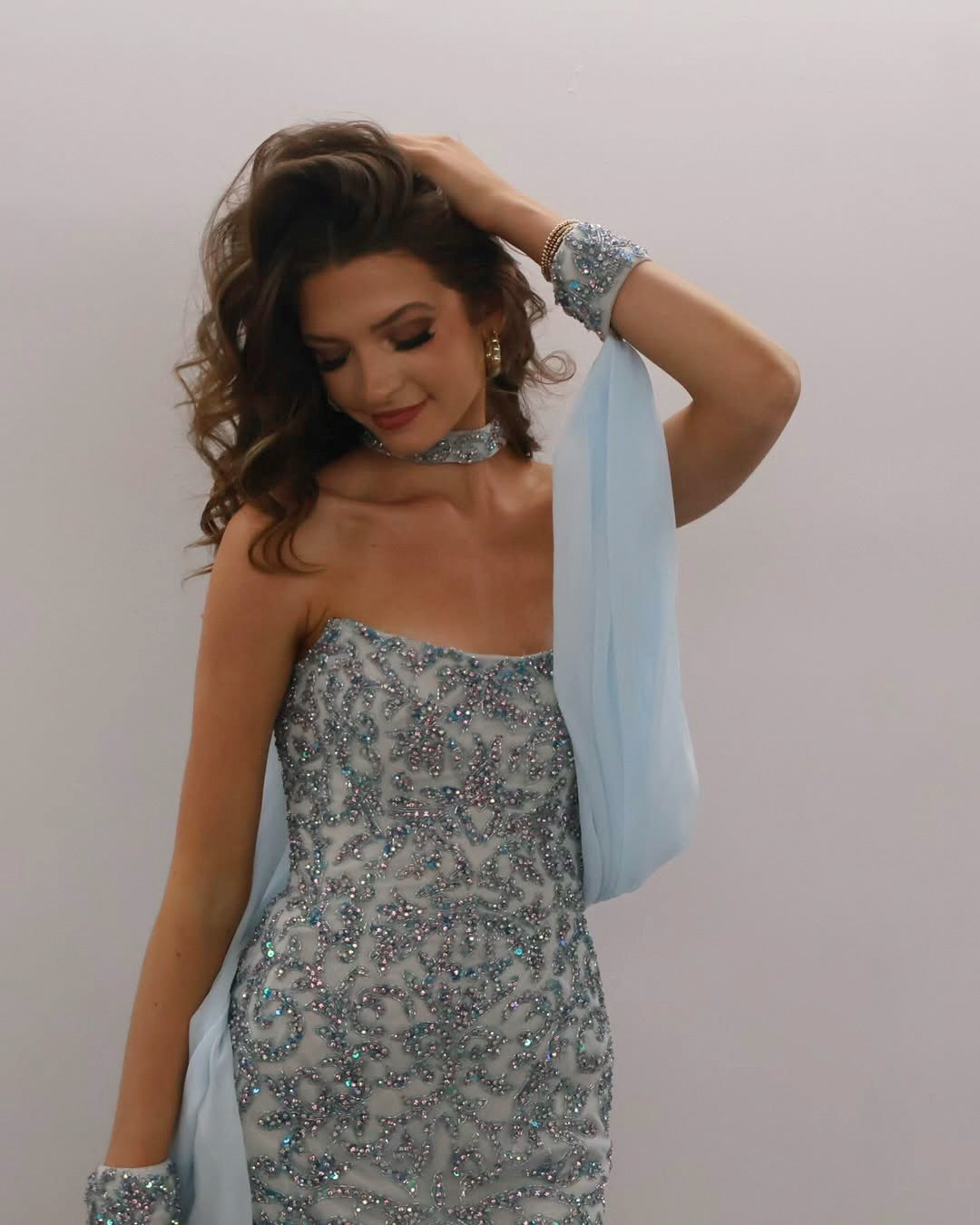 Beaded Sequin Mini Dress with Cape Sleeves