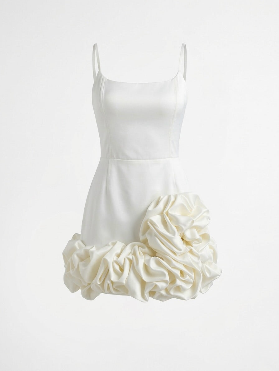 Satin Corset Mini Dress with 3D Flower Ruffles