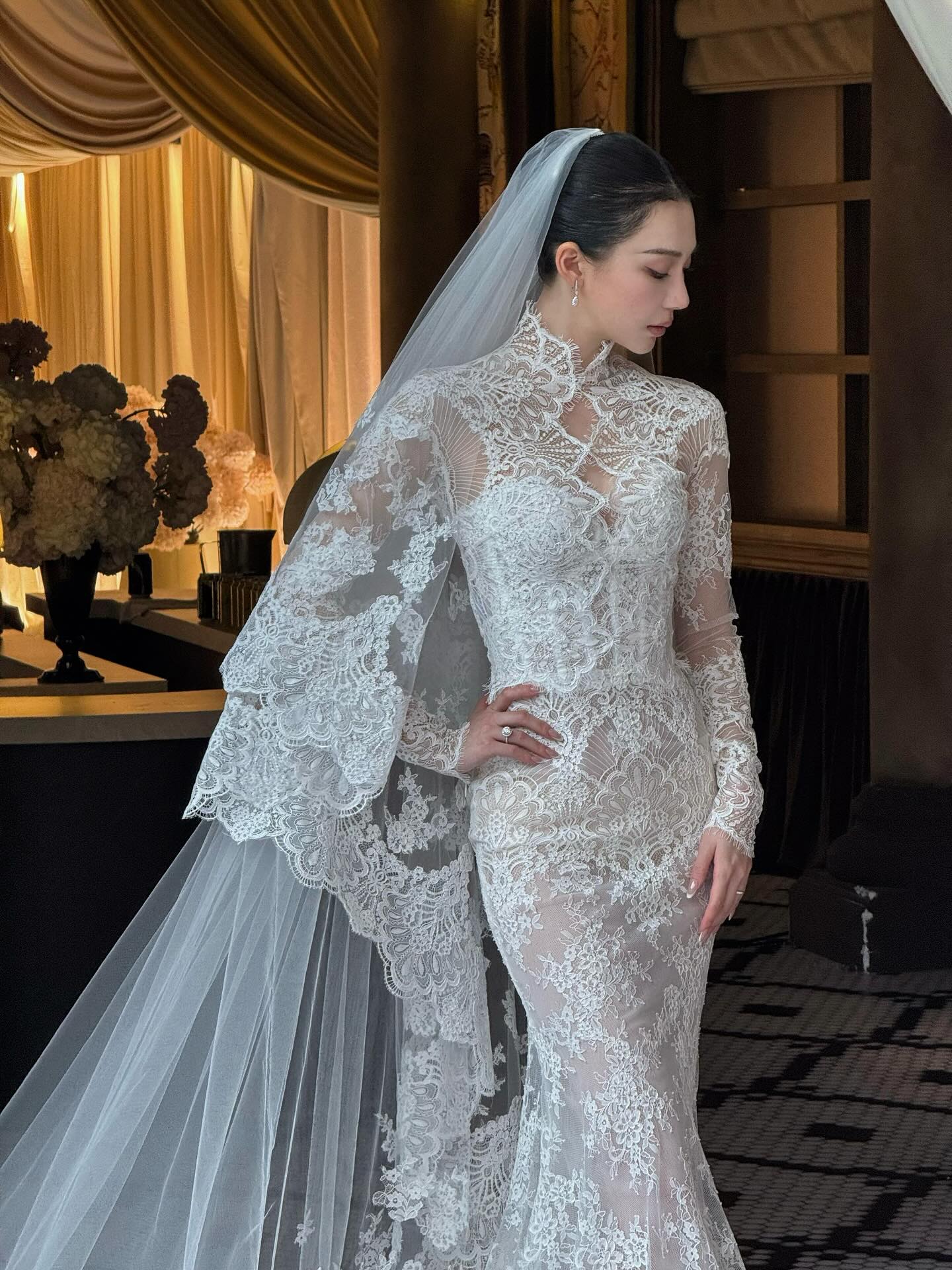 High-Neck Lace Mermaid Wedding Dress
