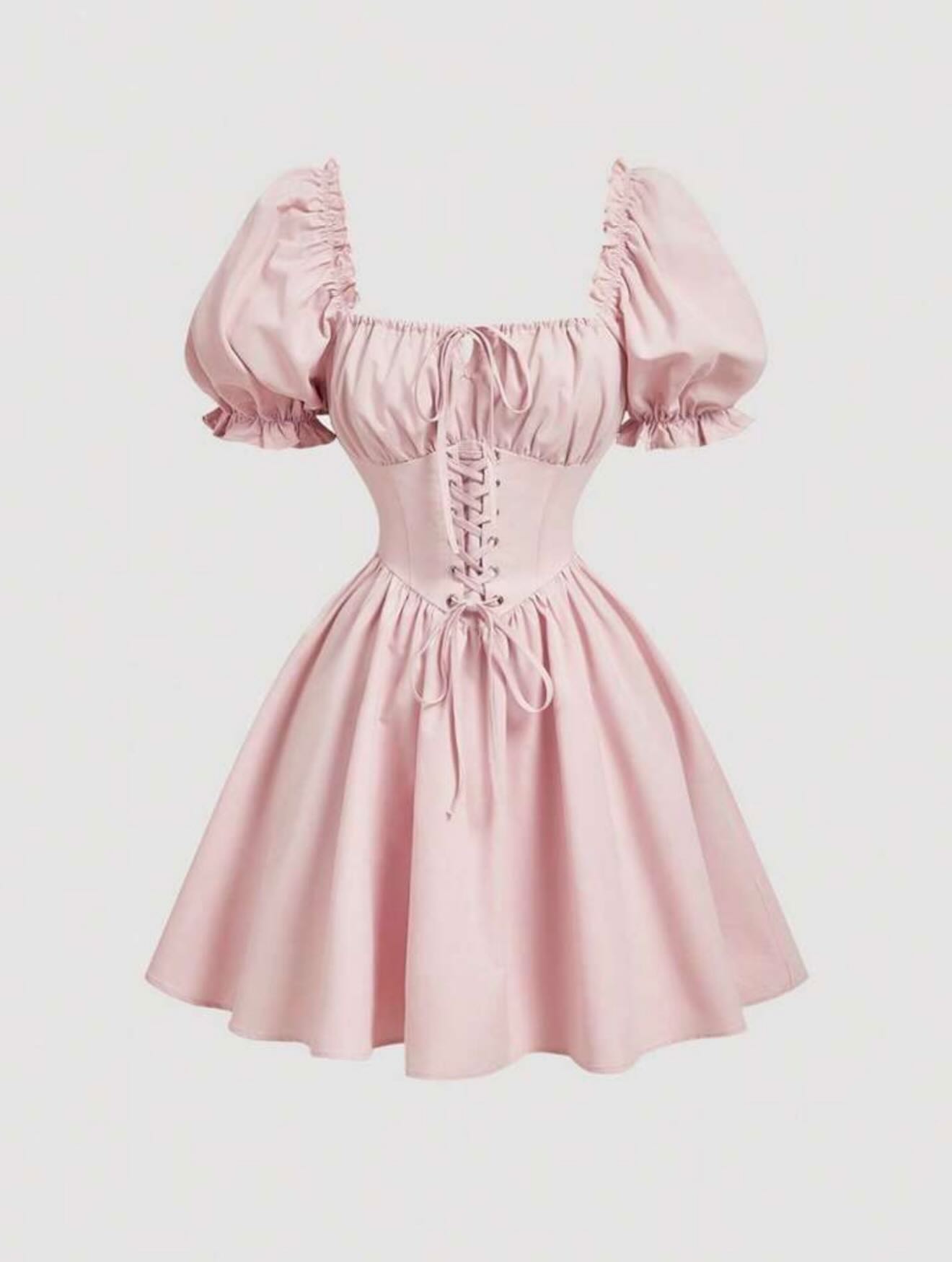 Lace-Up Corset A-Line Mini Puff Sleeve Dress