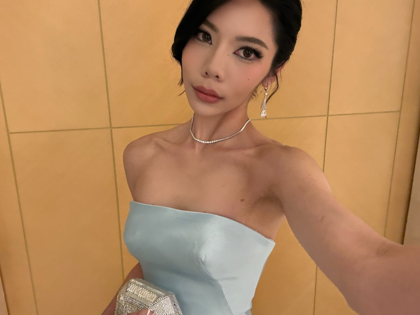 Strapless Sheath Column Gown with Draped Train