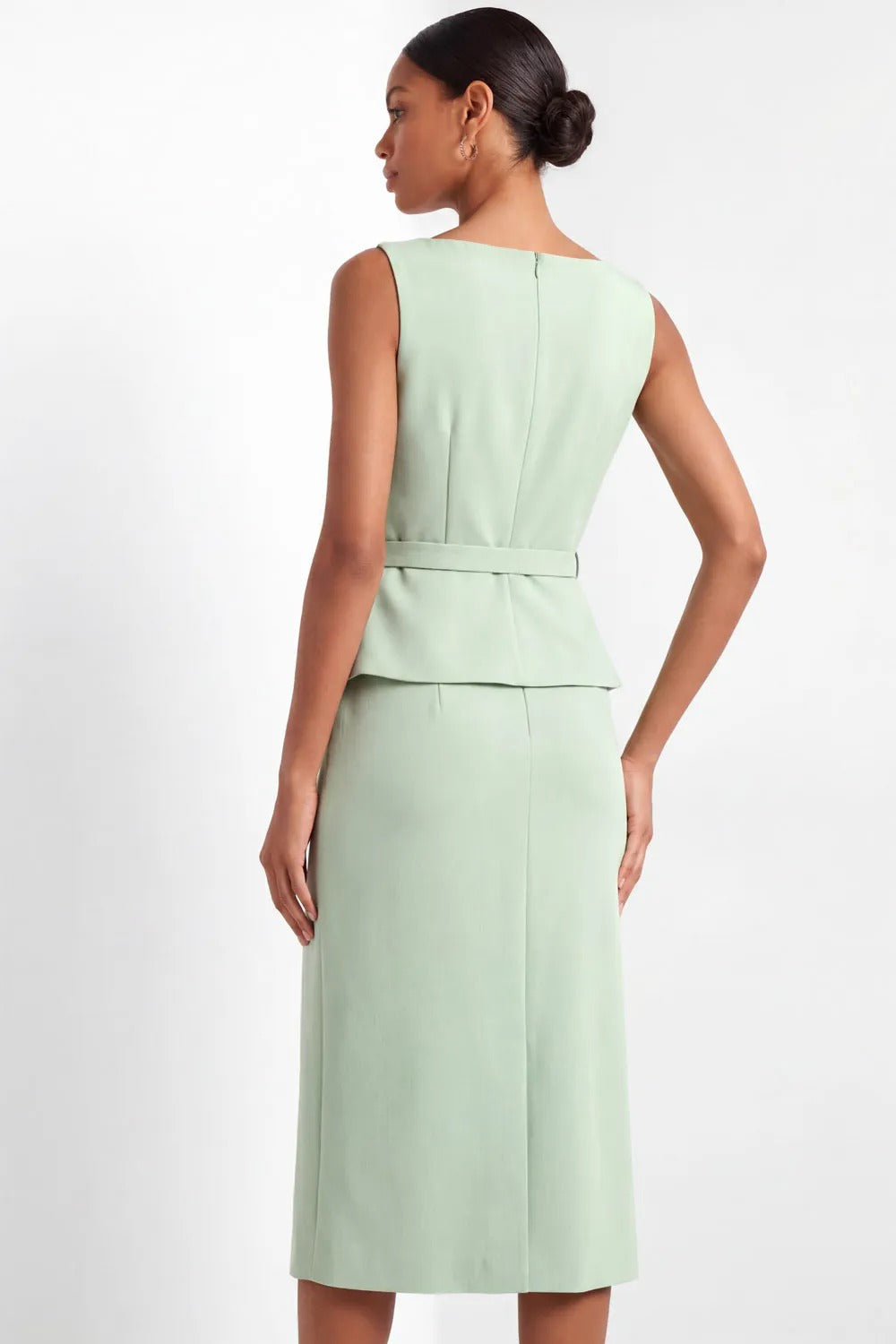 Belted Asymmetrical Peplum Midi Dress