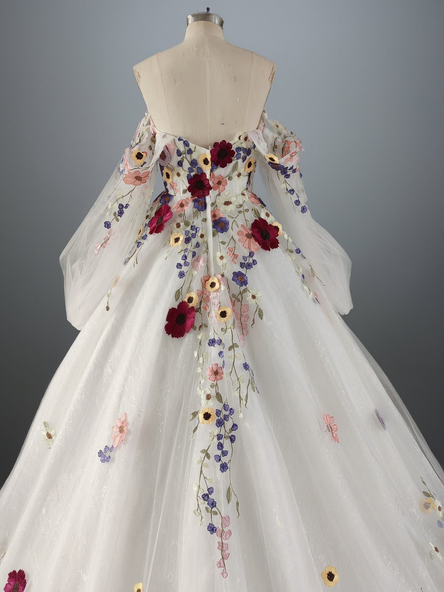 Off-the-Shoulder 3D Floral A-Line Wedding Dress