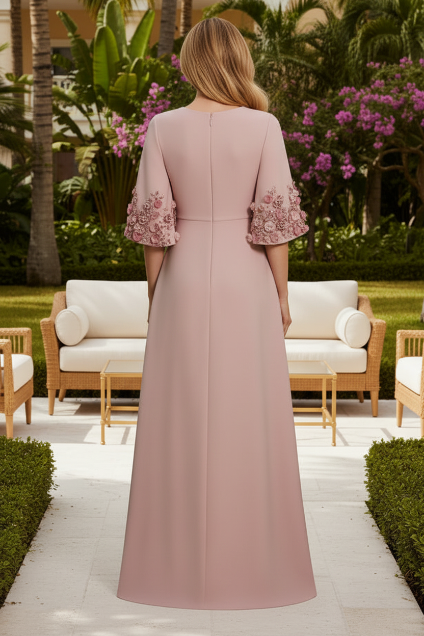 3D Floral Bell Sleeve A-Line Evening Gown