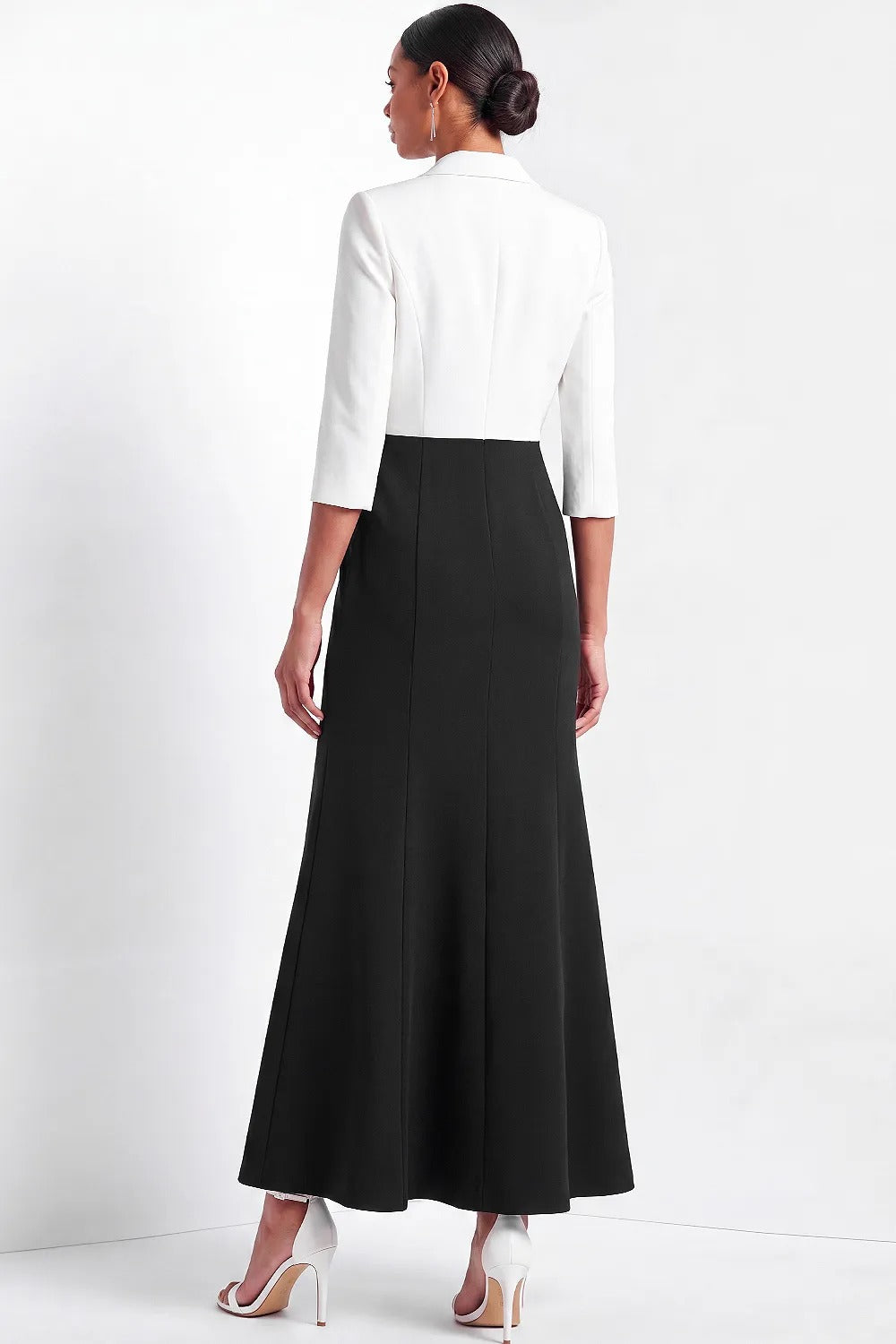 Notched Lapel 3/4 Sleeve Gown with 3D Flower
