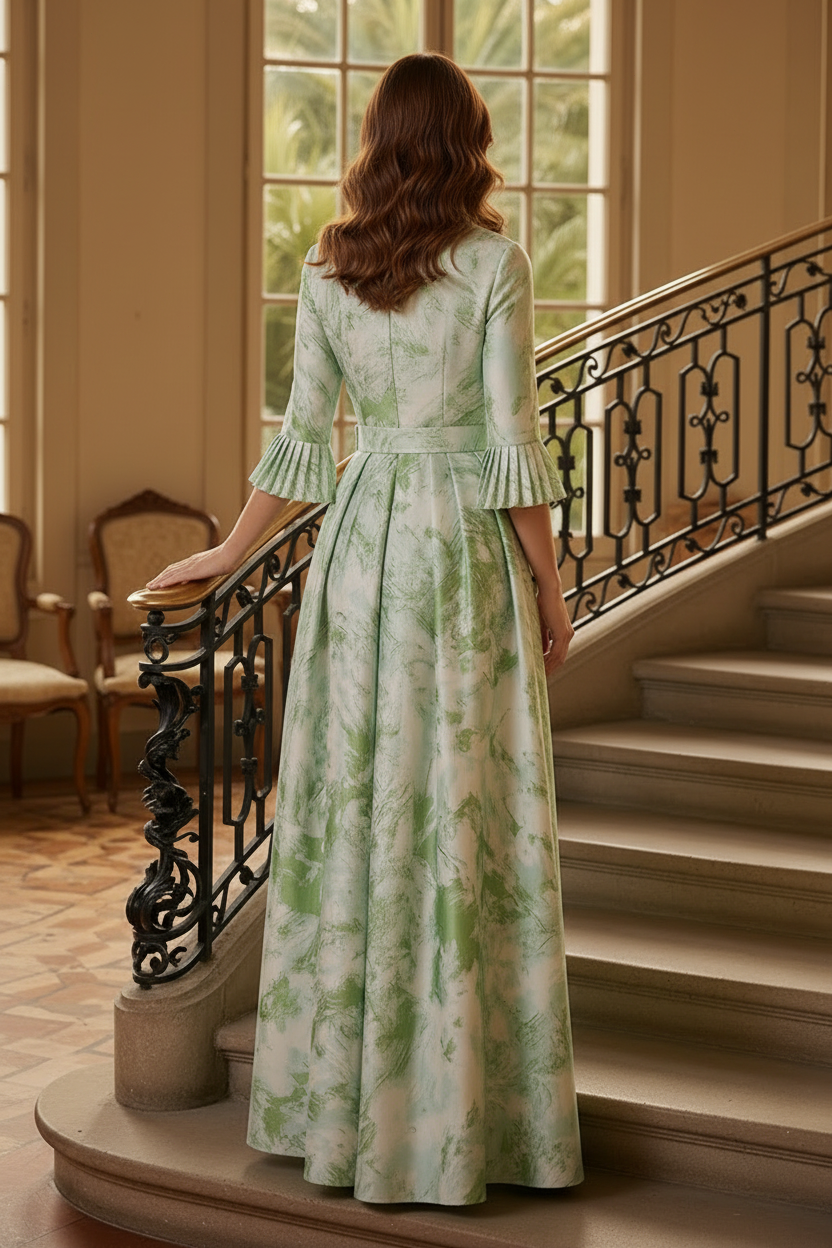 Elegant A-Line Maxi Dress with Ruffled Collar