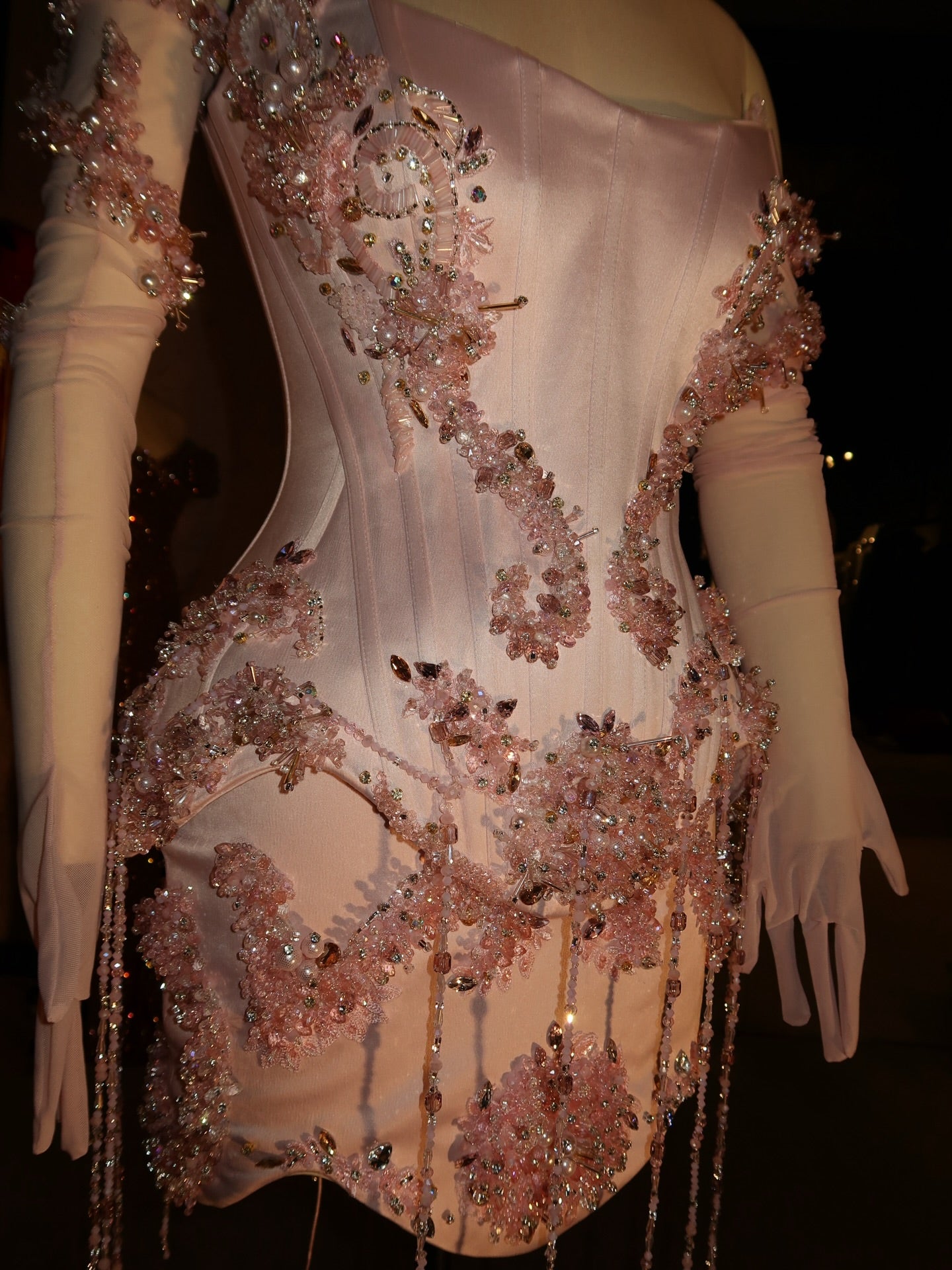 Beaded Corset Mini Dress with Gloves