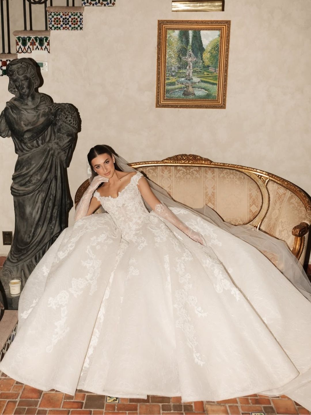 Off-the-Shoulder Lace Applique Ball Gown Wedding Dress