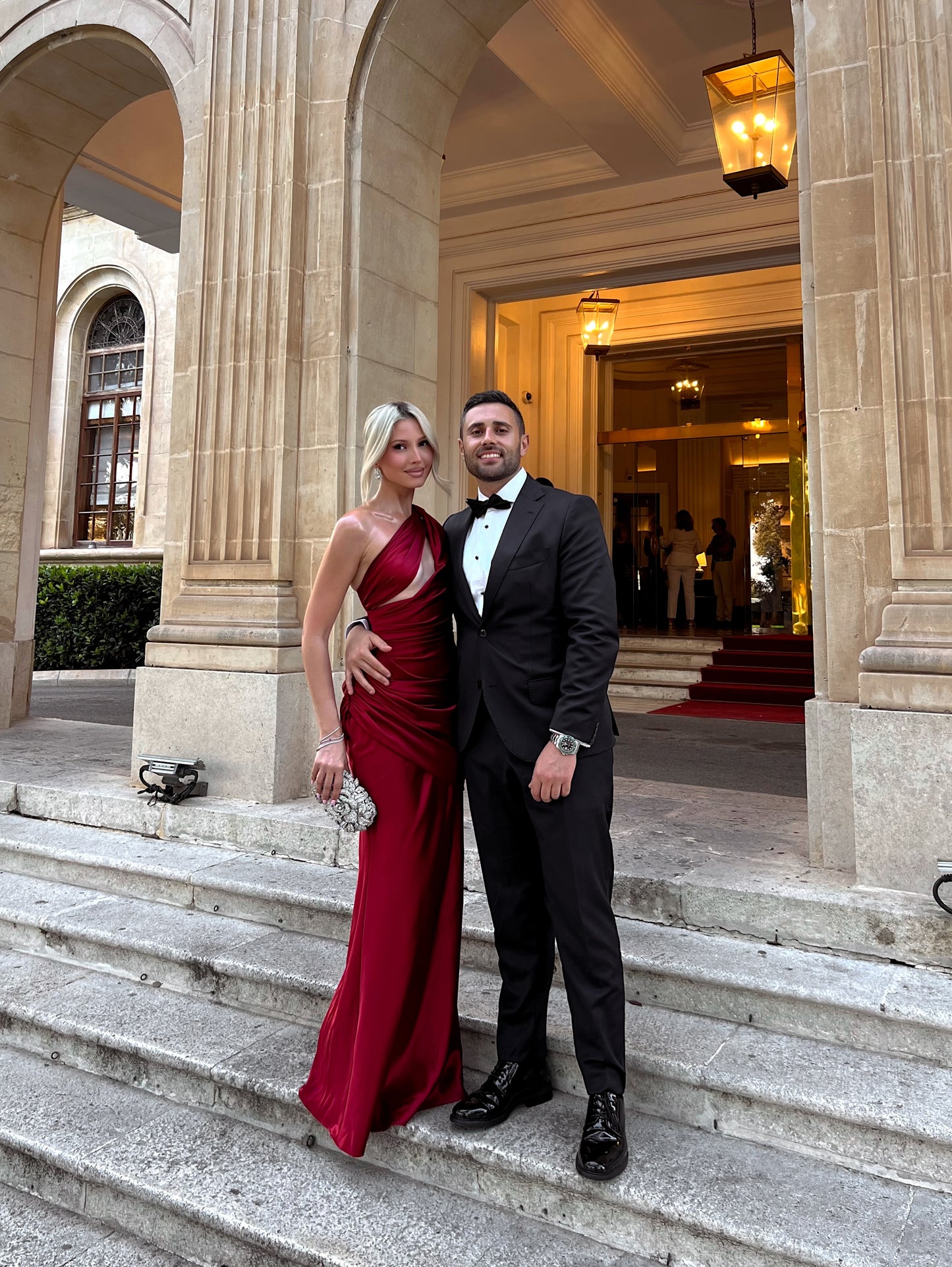 One-Shoulder Ruched Satin Cut-Out Evening Gown