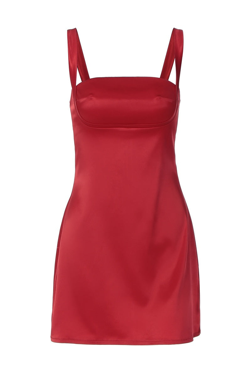 Satin Square Neck Sleeveless Mini Dress