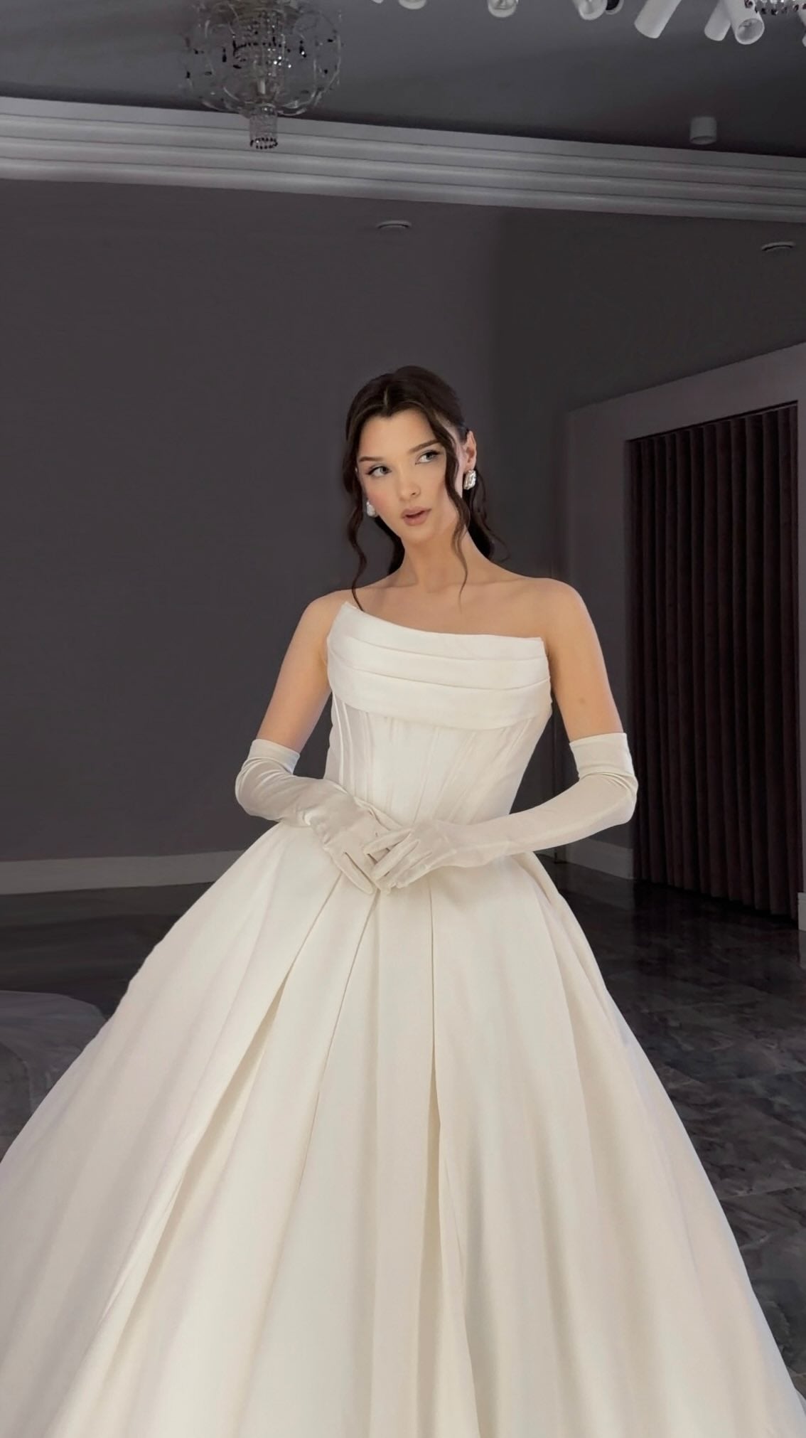 Convertible Pleated Satin Ball Gown Wedding Dress