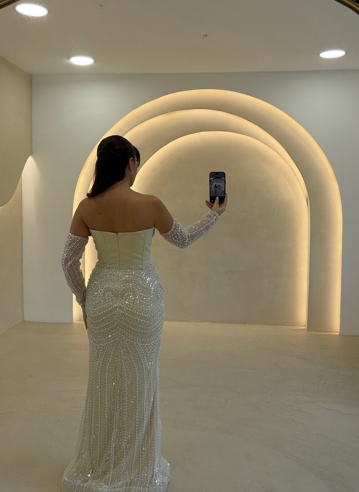 Beaded Corset Mermaid Gown with Detached Sleeves