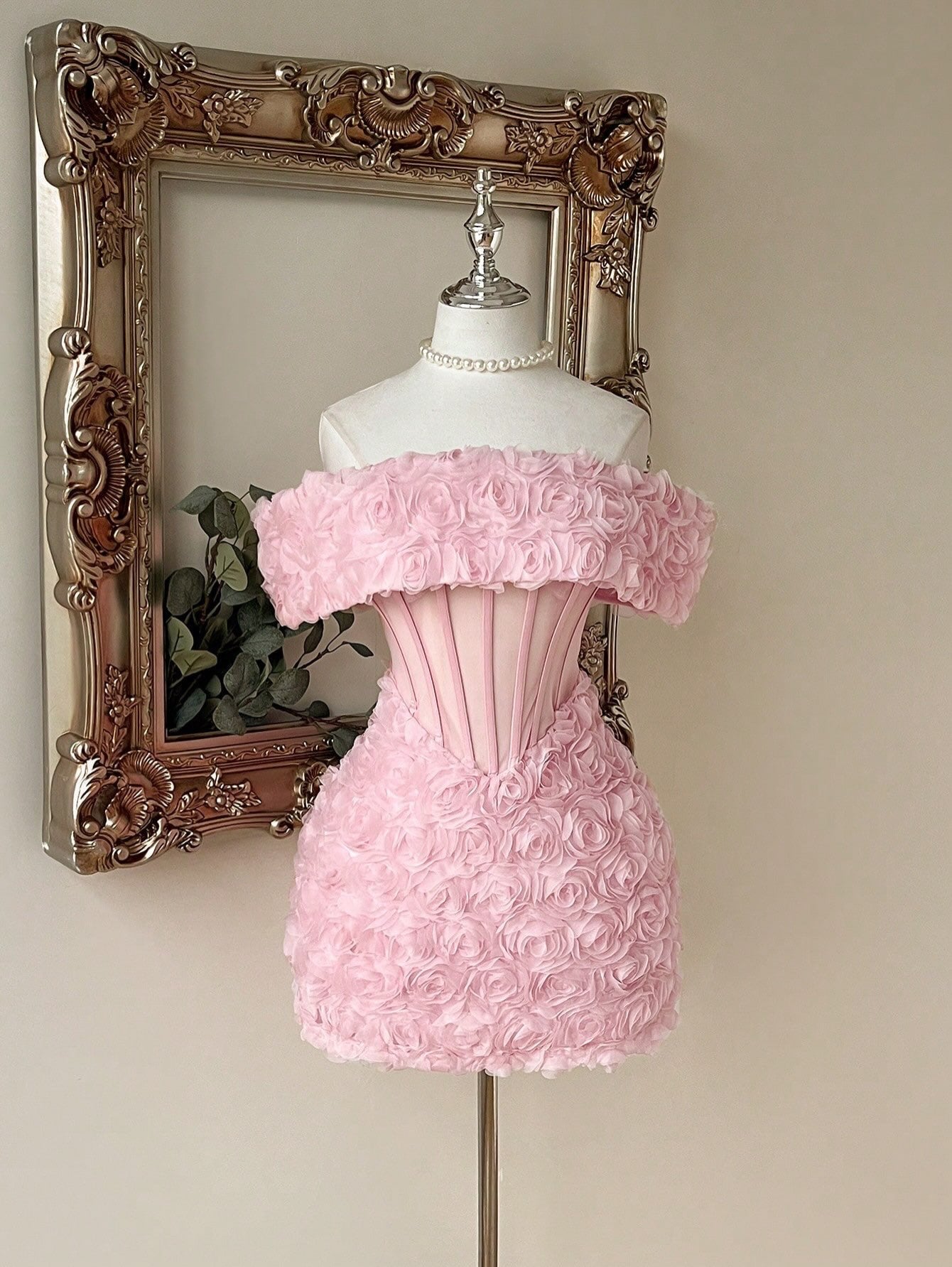 Off-the-Shoulder 3D Flower Corset Mini Dress