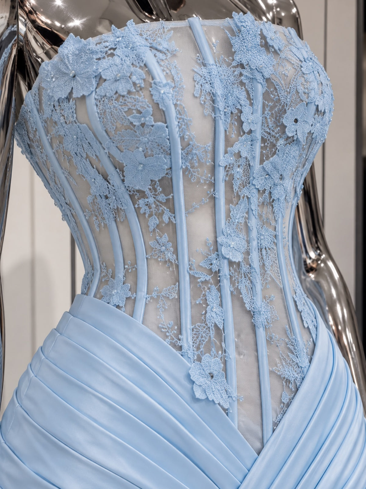 Strapless Corset Gown with Pleated Bow Detail
