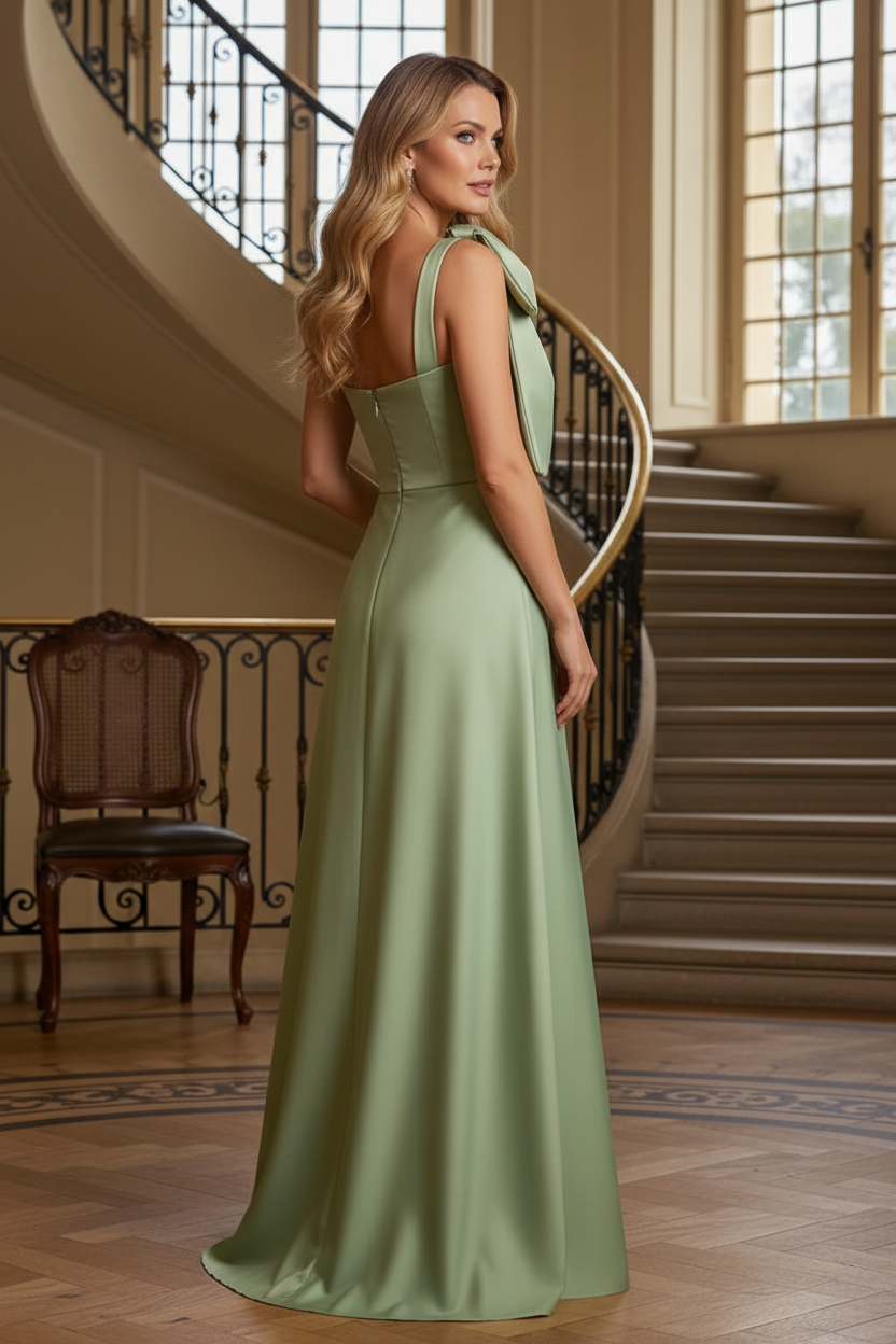 One-Shoulder Floral Embroidered Gown with Overskirt