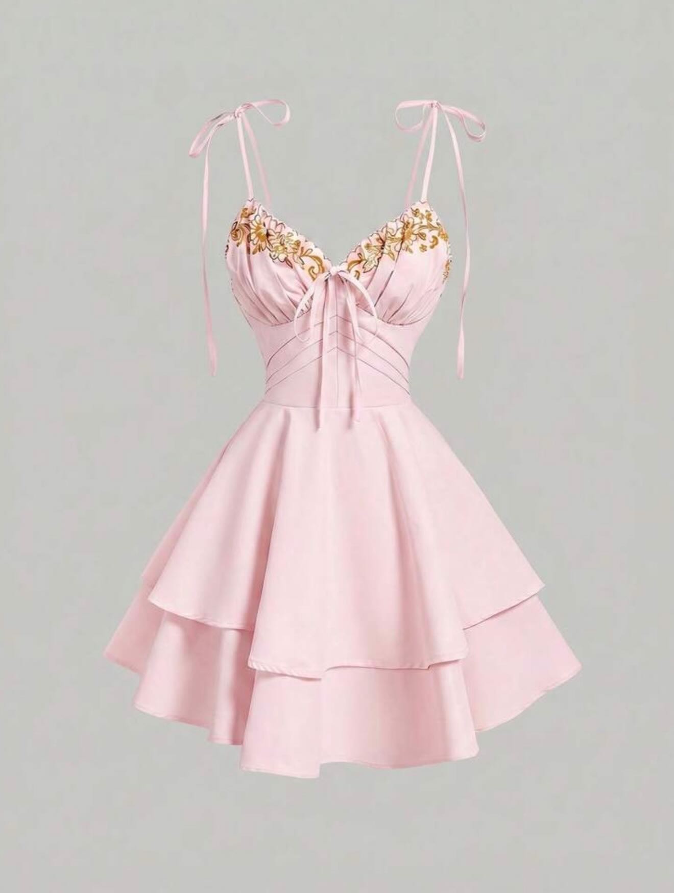 Embroidered Corset Tiered Mini Dress