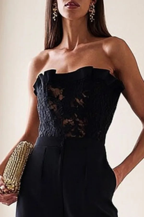 Strapless Lace Bodice Wide Leg Jumpsuit