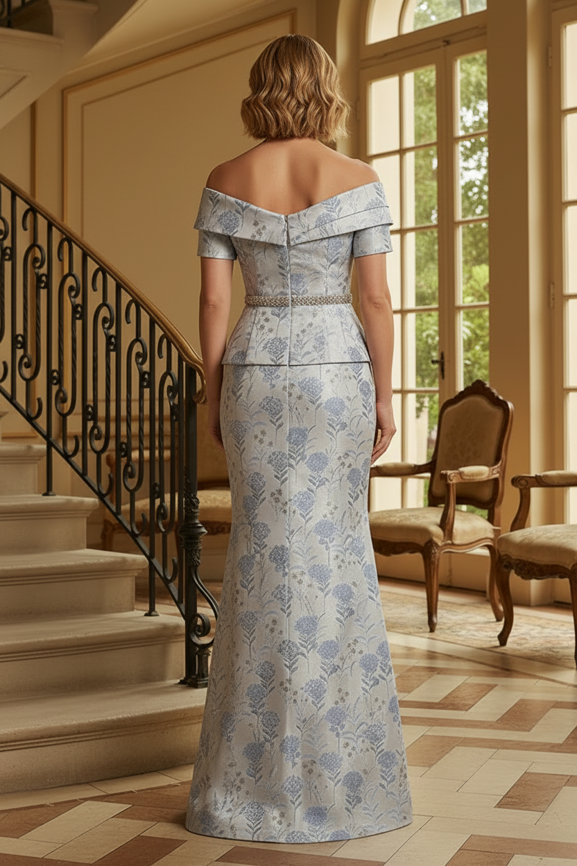 Off-The-Shoulder Peplum Mermaid Evening Gown