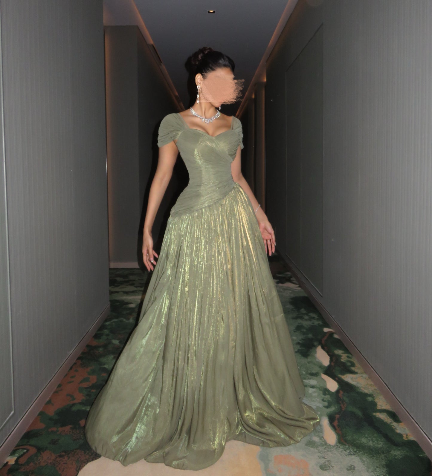 Off-the-Shoulder Pleated A-Line Evening Gown