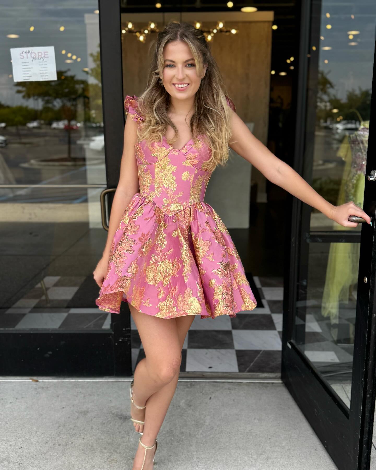 Floral Jacquard A-Line Homecoming Dress