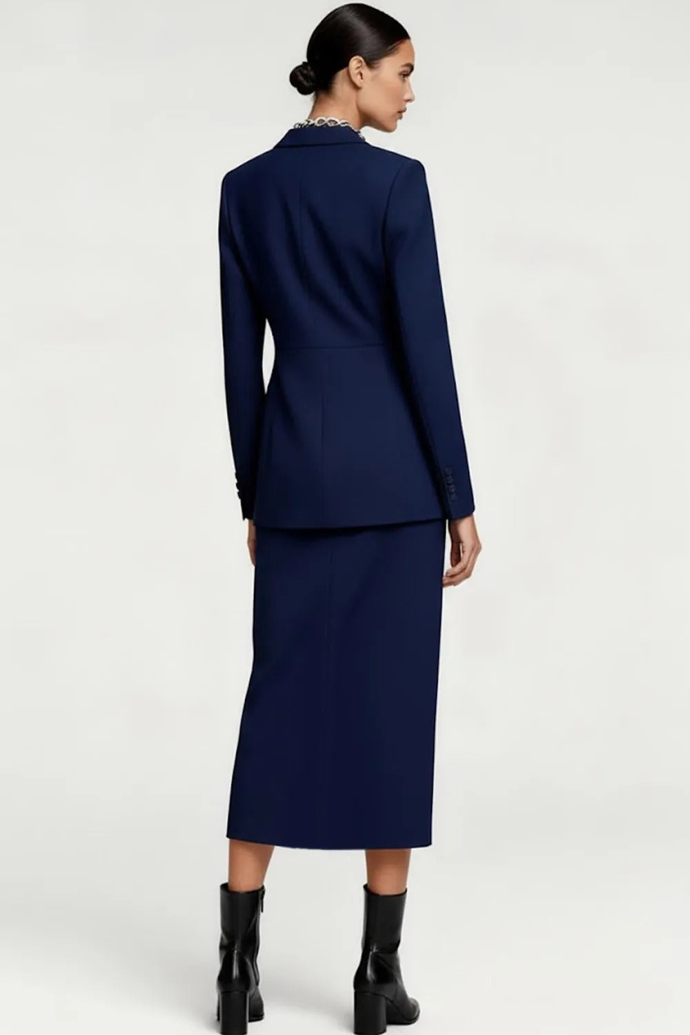 Double-Breasted Blazer & Slit Midi Skirt Set