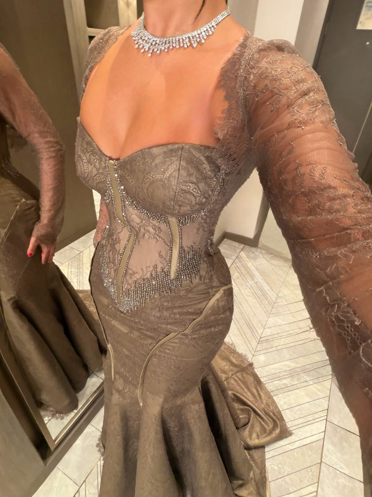 Lace Mermaid Evening Gown with Beaded Corset